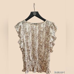 Pleione Cream Floral Ruffle Blouse Xs